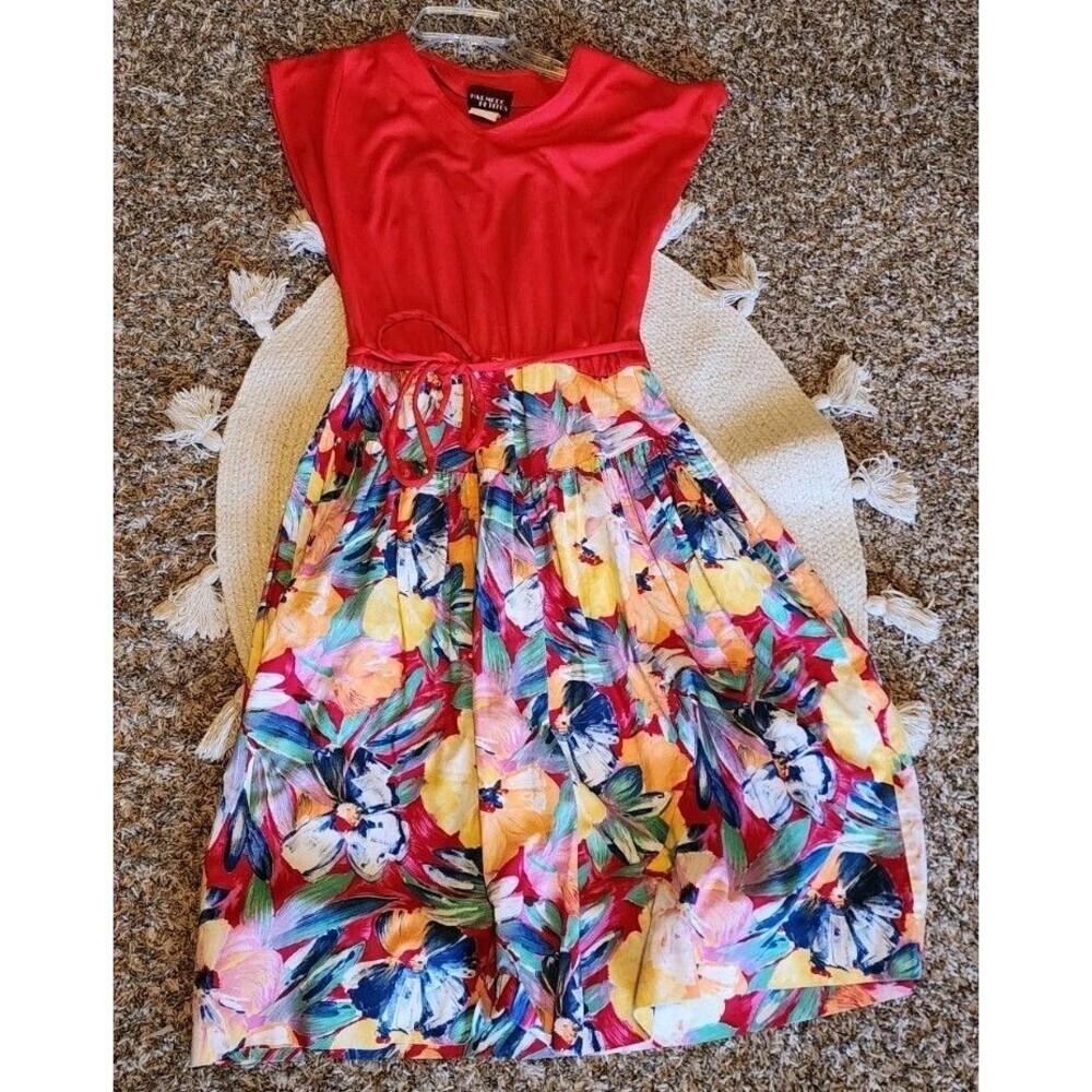 Vintage Halmode Petites Flowy Skirt Floral Dress  Belt & V-neck 12 Cottagecore